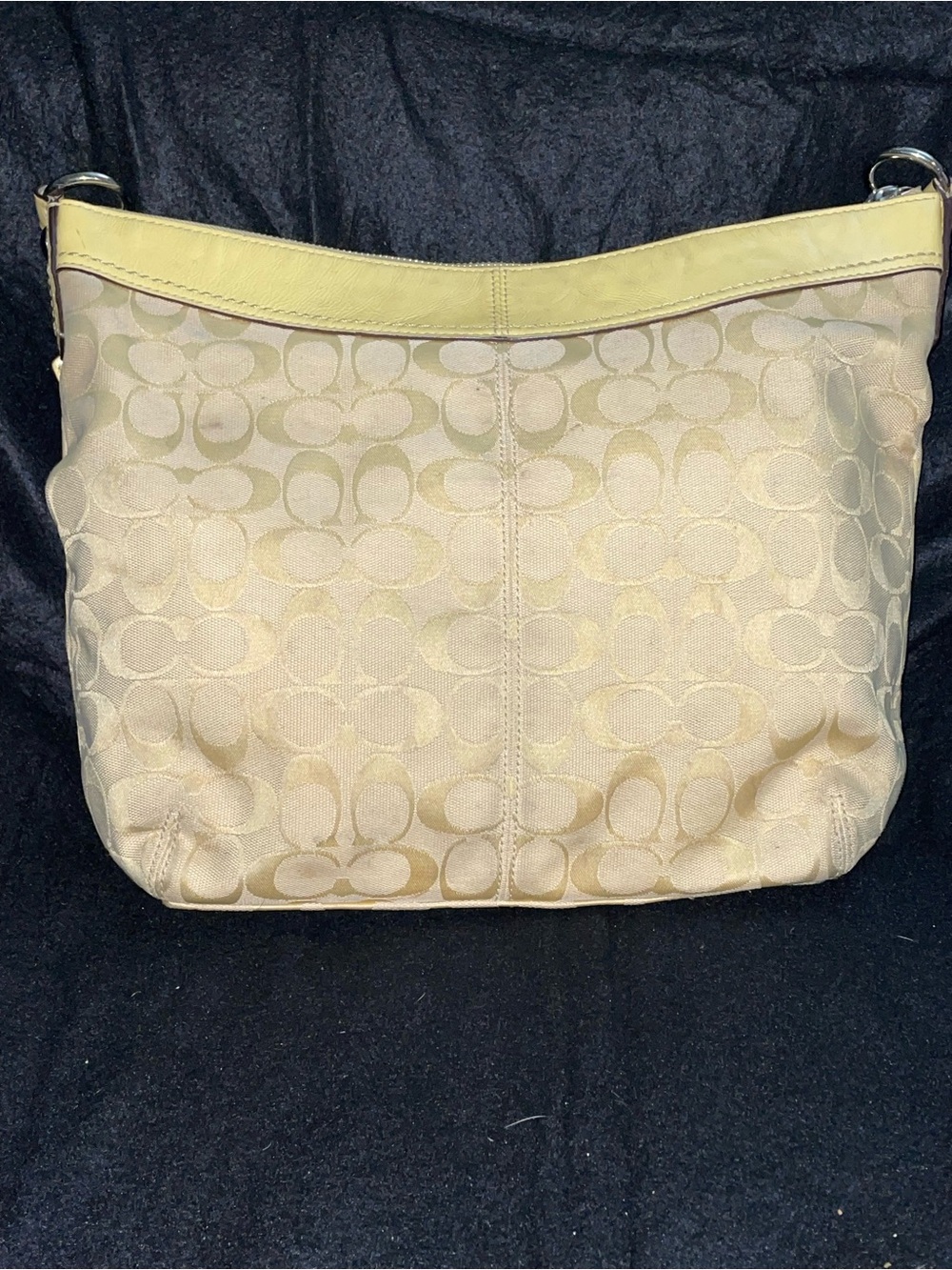 Signature Pattern Shoulder Bag in Light Beige with Pale Yellow Trim
